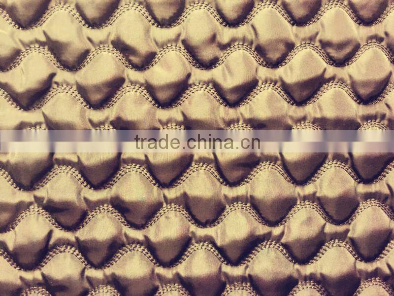 polyester stripe with fashion embroidered padded quilting fabric