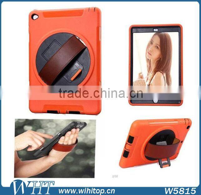Genuine Leather Hand Strap Rotating 3 Layer Heavy Duty Hybrid Armor Case for iPad Mini 1 2 3, with Touchable Screen