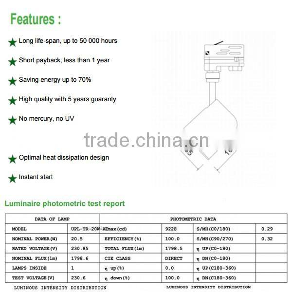 Europe market 4 wires 20W LED Track Rail Light