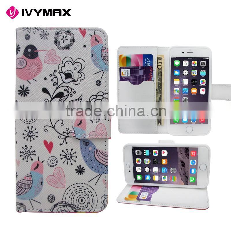 Customerfirst Design Butterfly PU Feather Wallet Folio Leather Flip Case Cover with Card Id Slot and Wrist Strap for Iphone 6