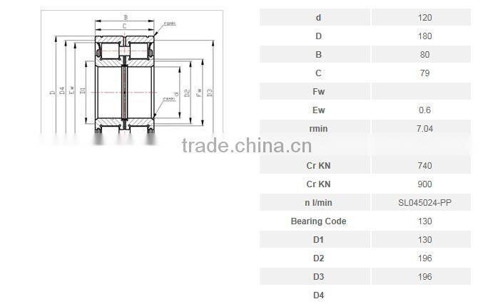 SL045024-PP full complement cylindrical roller bearing with size 120*180*80mm