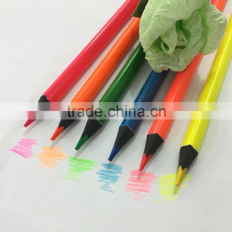 7" standard size triangular shape black wood neon color pencil