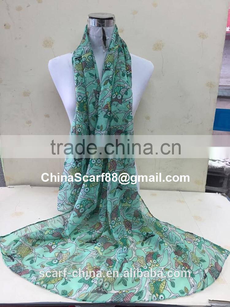 Cartoon owl print voile scarf