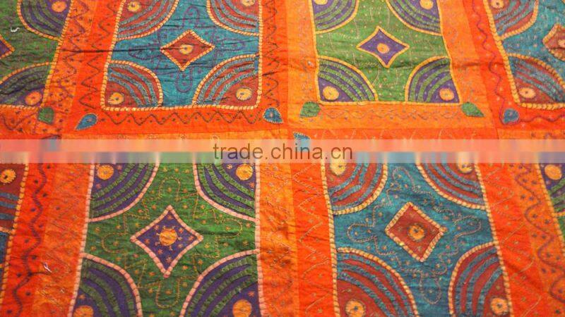 RTHBC-10 Gujarati Traditional kantha stitching Indian Designs Beautiful Applique Cotton Cutwork Embroiderd queen size bed cover