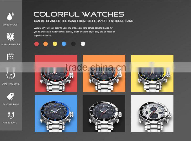 WEIDE Quartz Watches Men Male Dress Clock Luxury Brand Sport Waterproof Stopwatch Alarm Stylish Casual Clock