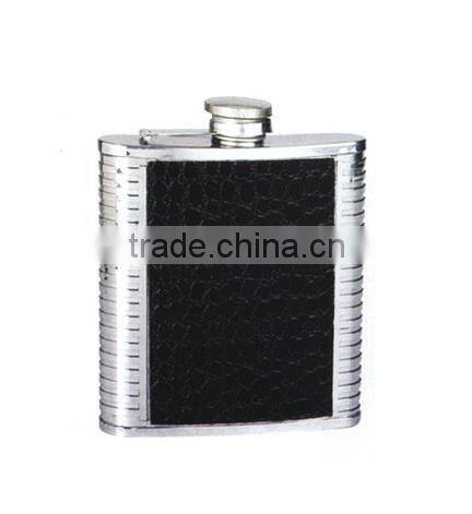 high quality 5oz s/s 18/8 duplex series hip flask with leather covered