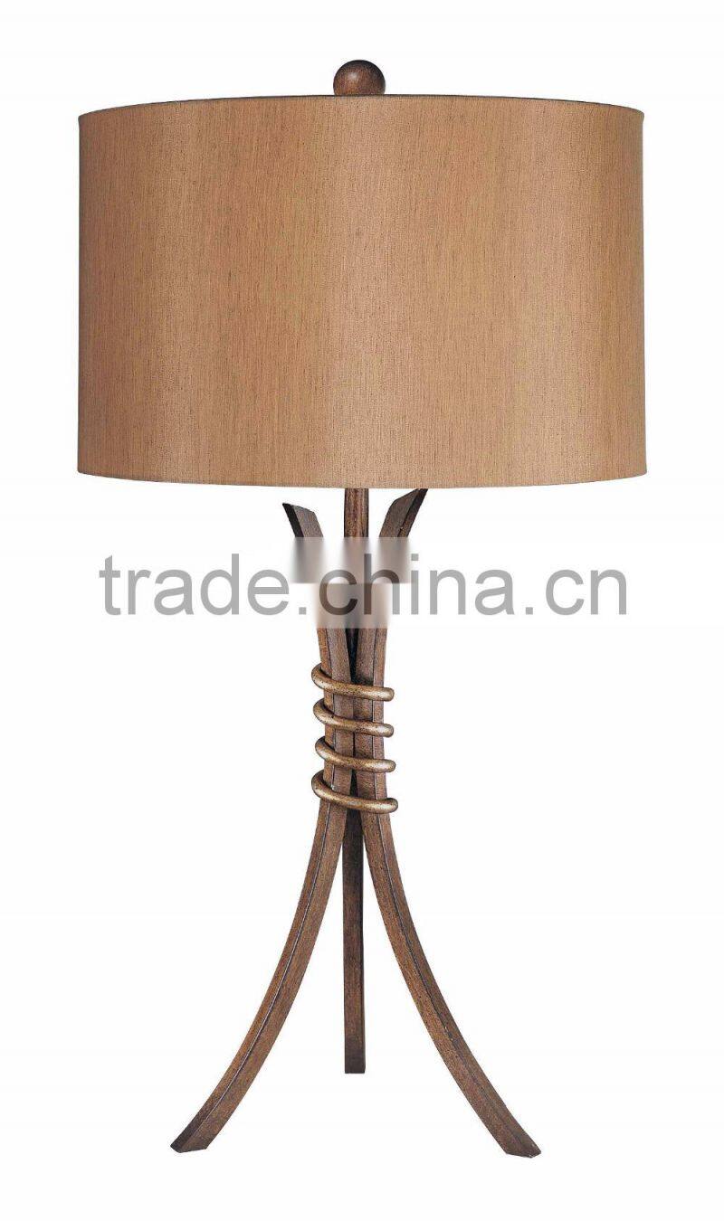 11.1-14 A beige fabric drum shade sits up top A handsome Iron Tripod Table Lamp