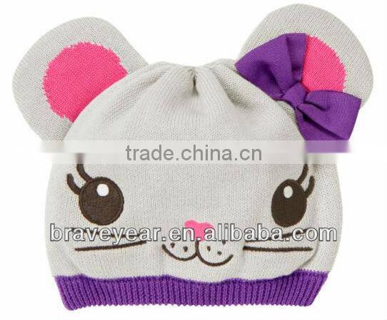100% cotton cute cat animal knitted hat for children