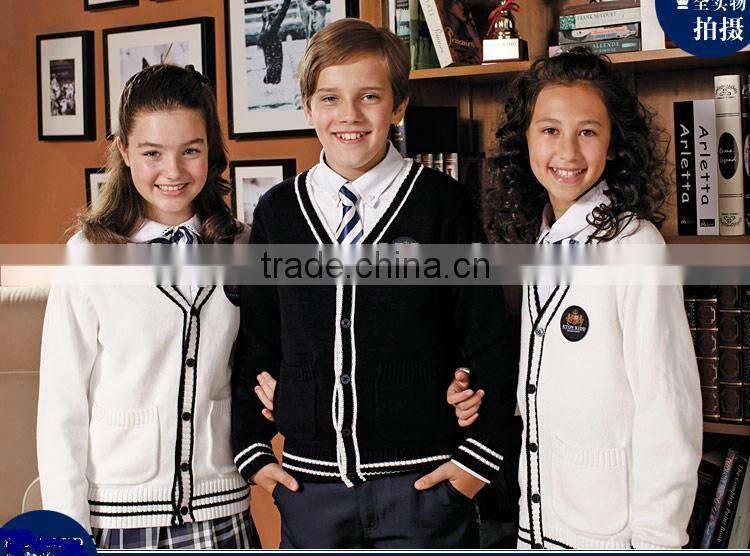v neck children's thick cotton school uniform cardigan sweater