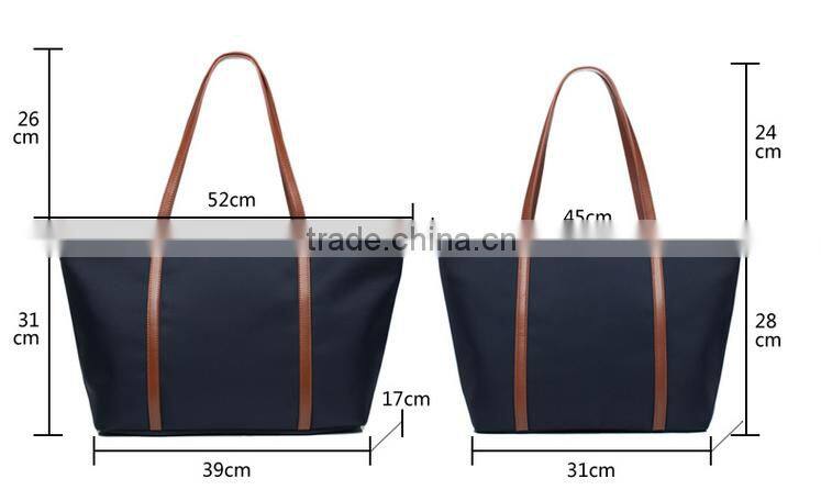 Hot selling 2016 nylon leather shopping bag simple design lady tote