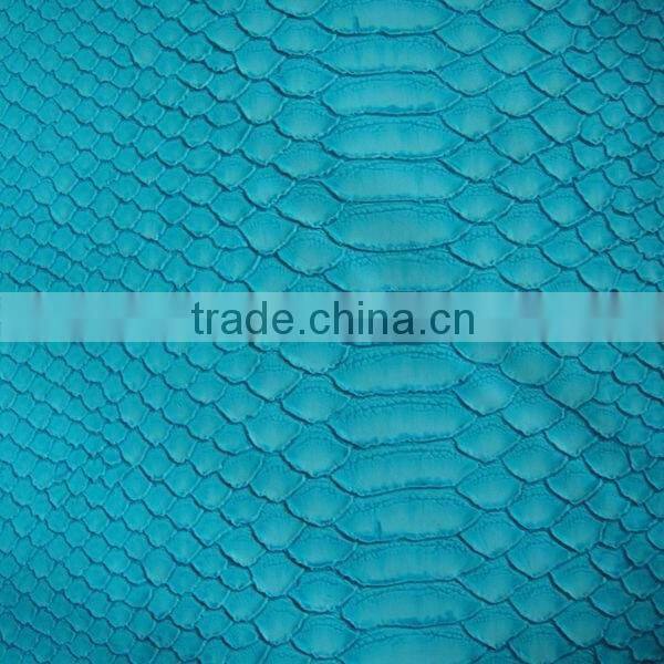 Embossed PU snake skin artificial leather with printing two color