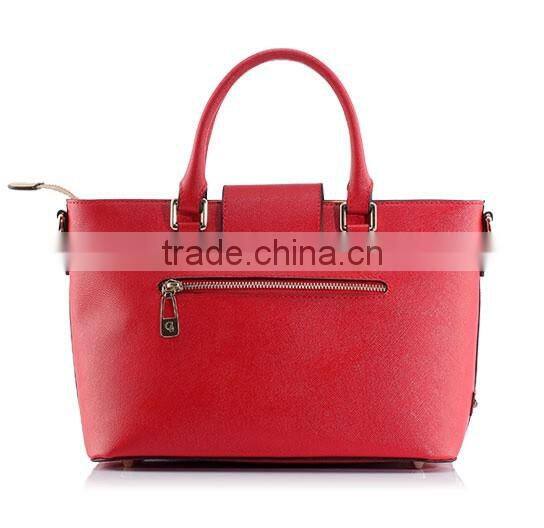 Red lock closure ladies bag hard leather women tote made in china
