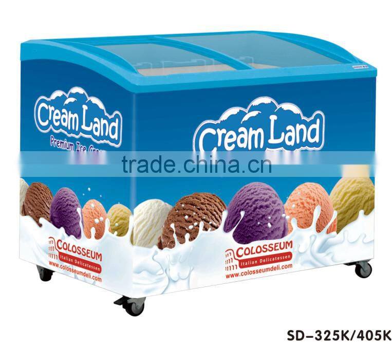 sliding glass door showcase display ice cream freezer deep freezer with CE for supermarket