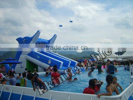portable hard plastic swimming pools with water slide, inflatable adult swimming pool china KKSP-L002