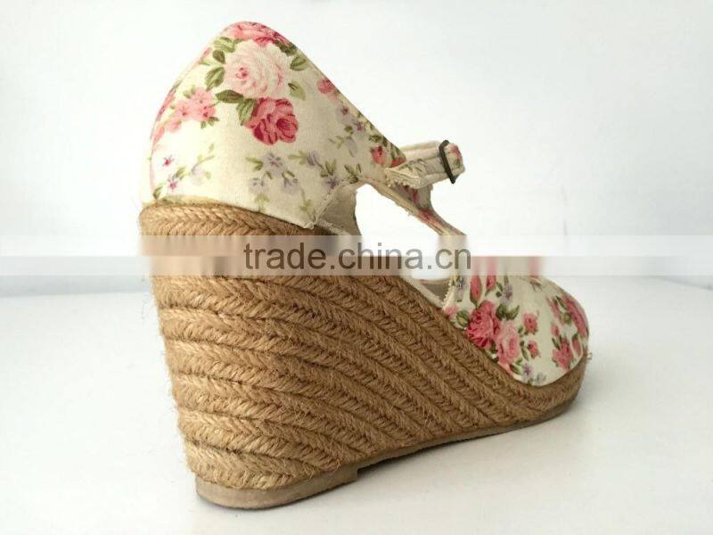 2016 new style fashion shoe floral canvas upper peep toe platform high heel lady women sandals espadrille shoes footwear
