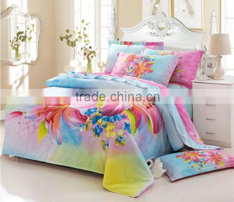 Popular Reactive printing 3d bedding set ,linen cotton queen king size/bedclothes duvet cover pillowcase rose coverlet