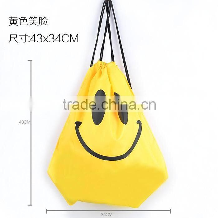 Smiling Face Nylon Drawstring Bags for Adults and Kids Light Riding Backpack Unisex Sports Bags
