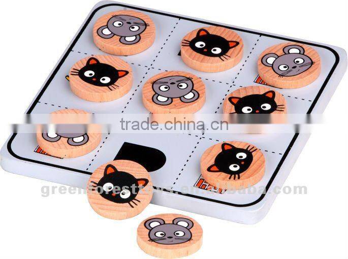 Wooden Mouse and Cat Tic-Tac-Toe Game