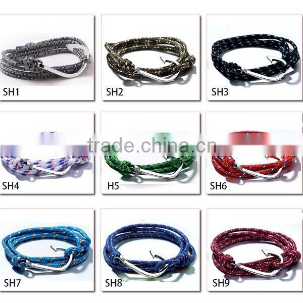 Navy Style Silver Color Fishhook Anchor Design Survival Paracute Bracelet