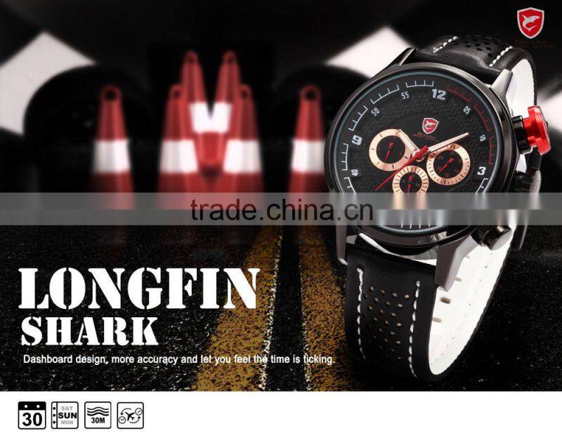 Shark 6 Hands Leather Band Steel Case Mens Quartz Army Luxury Analog Sport Wacth