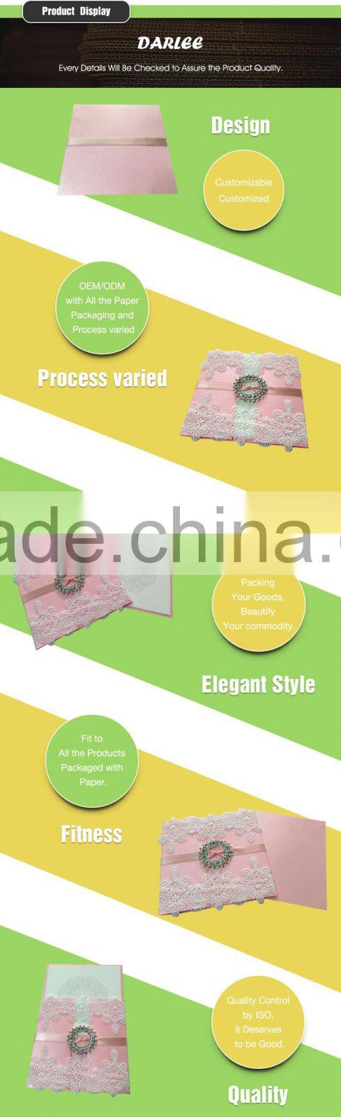 Europe artificial lace pearl blank wedding invitation cards