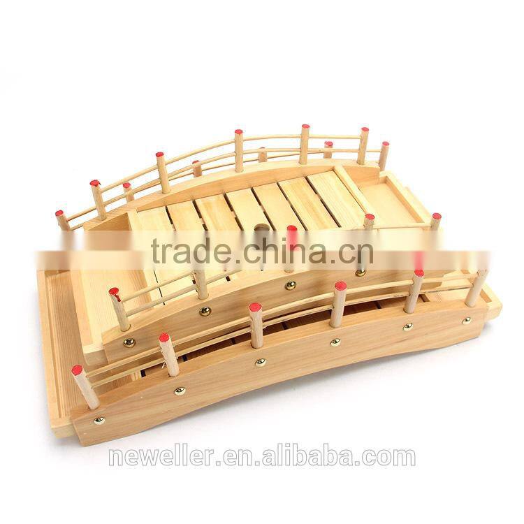not flake natural cheap wood sushi bridge tray of various sizes
