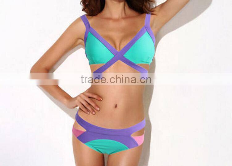 Wholesale 2015 New Sexy Women Bandage Strappy Bikini Set Mature Women Swimwear Push-up Padded Swimsuit