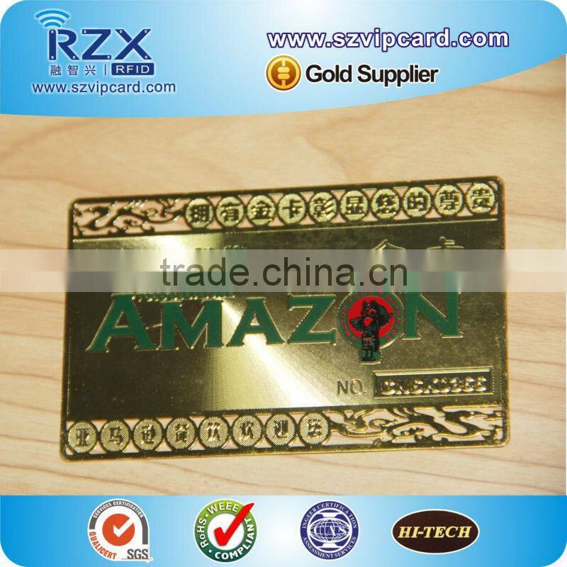 beautiful glossy etaching and hollow out business card metal golden card for gift events 2015