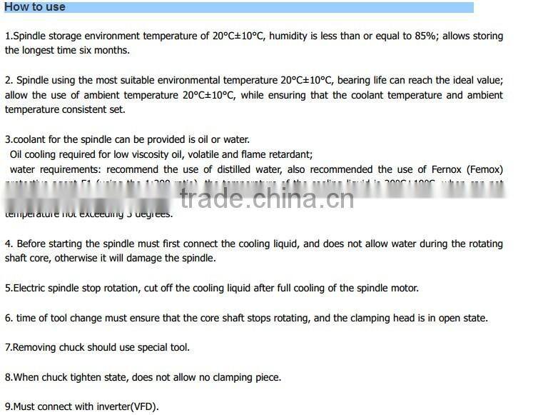 BT40, 9000rpm, 10kw, 200mm water cooled engraving spindle