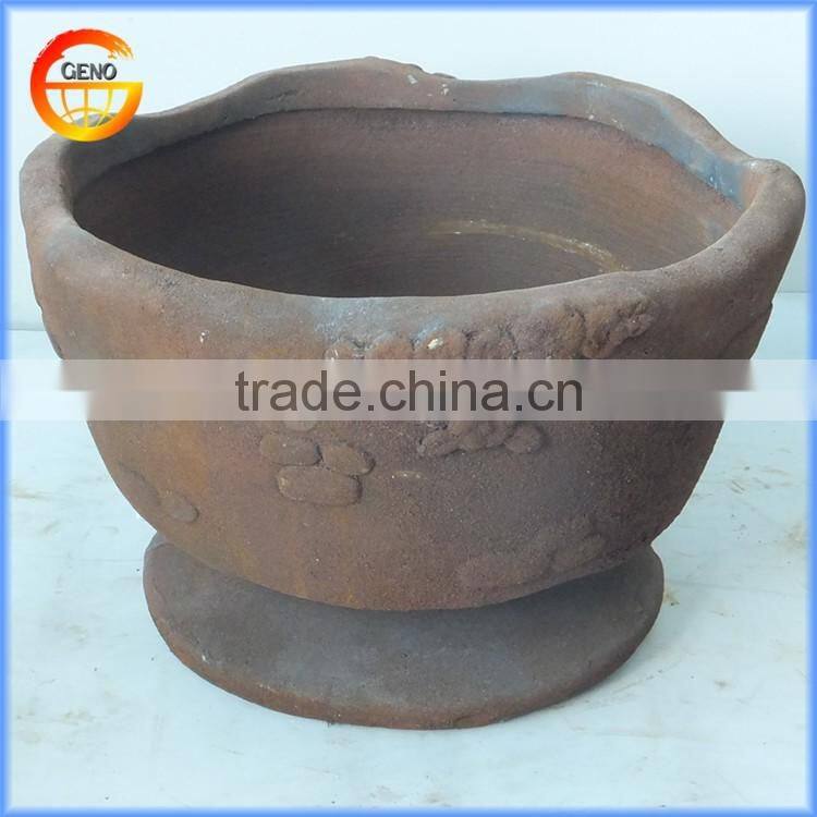 brown color flower planter fiber glass material pot with rust metal effect