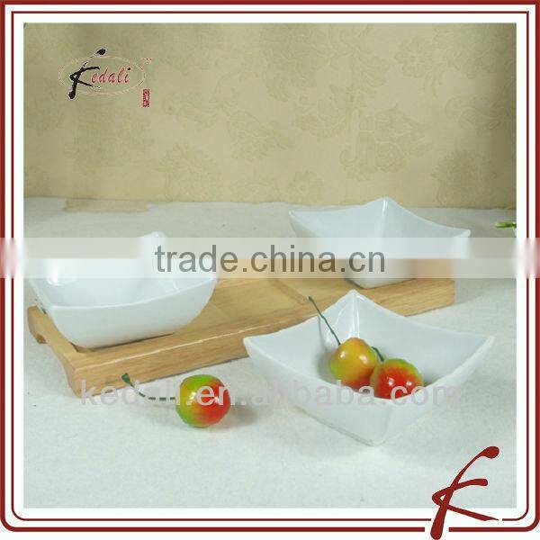 New White Ceramic Porcelain Tableware Dinnerware Dish with Bamboo