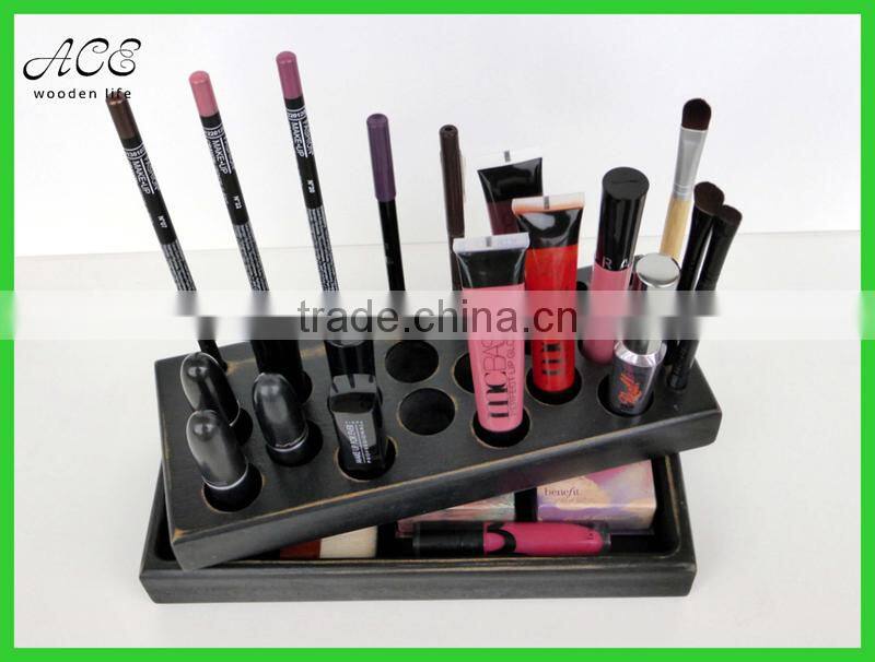 Wood makeup organizer storage