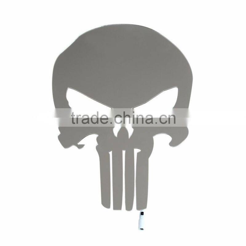 Creative Punisher Skeleton Shape Design Wall LED Light Mirror, Remote Control Colorful Decorative House Wall Mirror Light