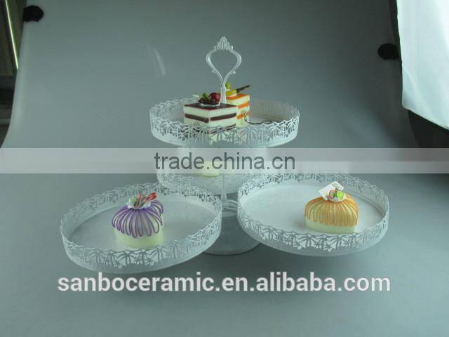 New design Round & Square 3 PCS plates one layer metal wedding cake stand wholesale