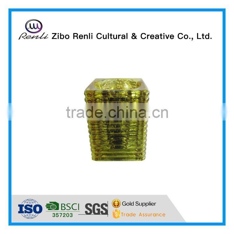 Square Gold Mercury Mexico Glass Candle Holder for Table Decoration