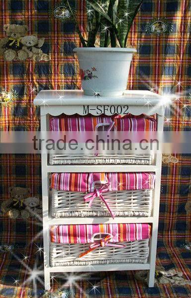 white bathroom & bedroom cabinet with 3 drawers wicker storage basket