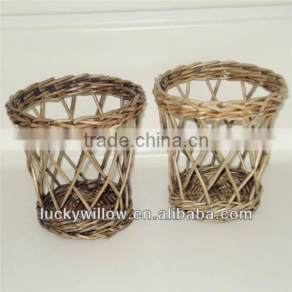 Decorative small glass wicker basket candle holder