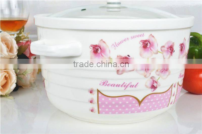 9" Porcelain microwave pot with glass lid