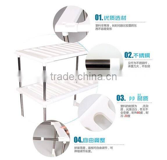 Kitchen telescopic plastic sink storage shelf rack/stainless steel kitchen storage rack