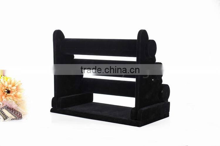 2016 high-end luxuries 3 layer black velvet bracelet holder display stand