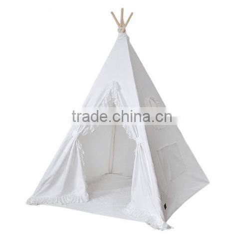 Cotton canvas wooden pole black striped kids teepee tent