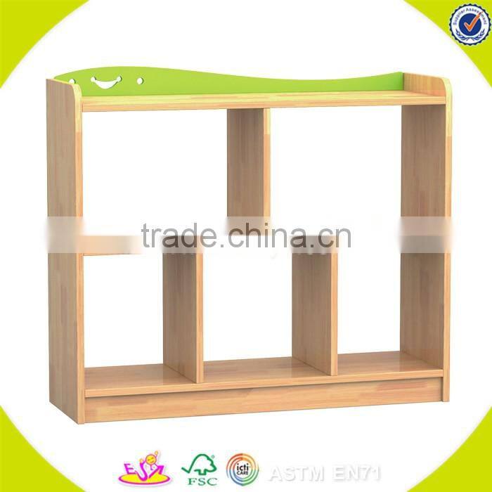 Wholesale customized wooden kids shelf , elegant and simple style wooden storage shelf toy for kids W08C212
