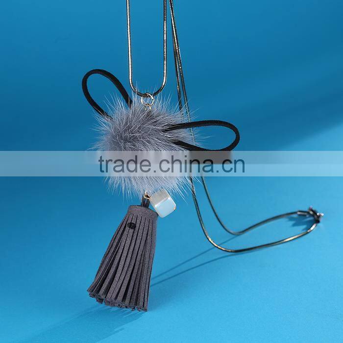 autumn winter mink hair ball pendant necklace velvet tassel long necklace long sweater necklace