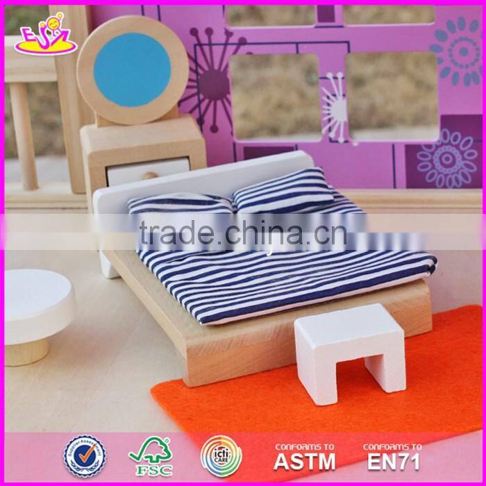 2017 new design pink girls pretend play wooden doll house toys W06A170