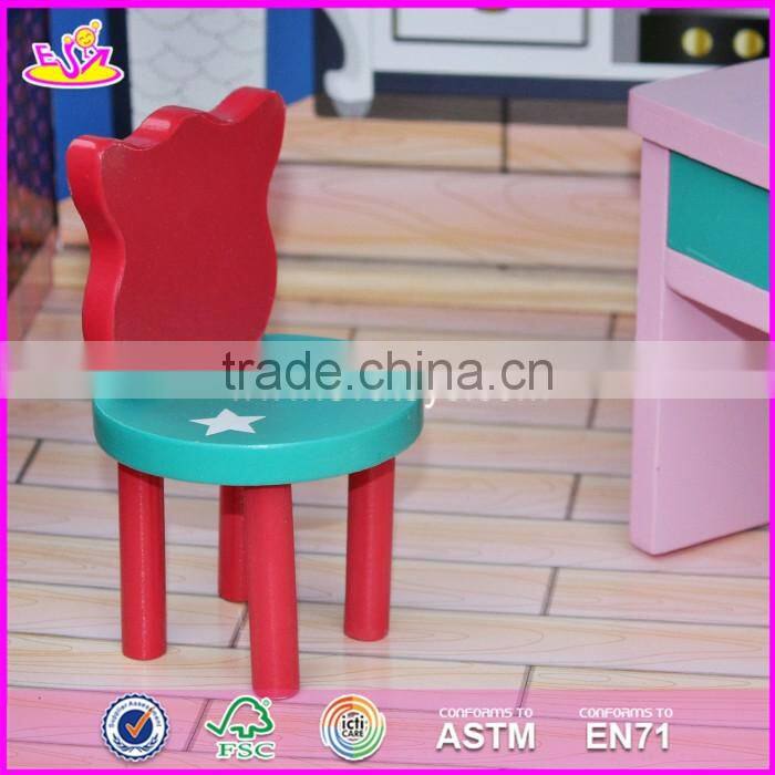 2017 new design lovely pretend play wooden girls dollhouse W06A161