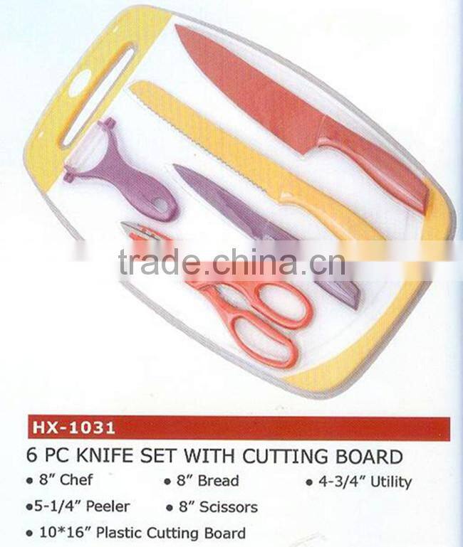 Hot sale 6pc knife set with cutting board
