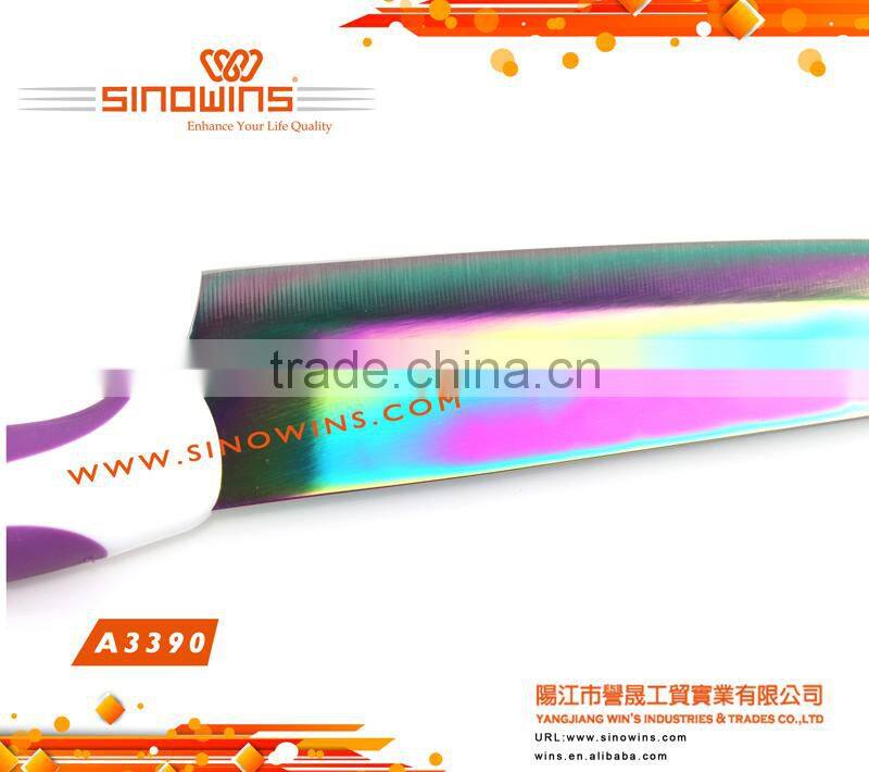 A3390-1 New Design 5pcs Colorful Titanium Blade Stainless Steel Kitchen Knife Set