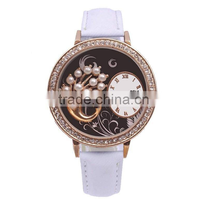 Fashion women Leather watch rhinestone crystal geneva quartz silicone watch