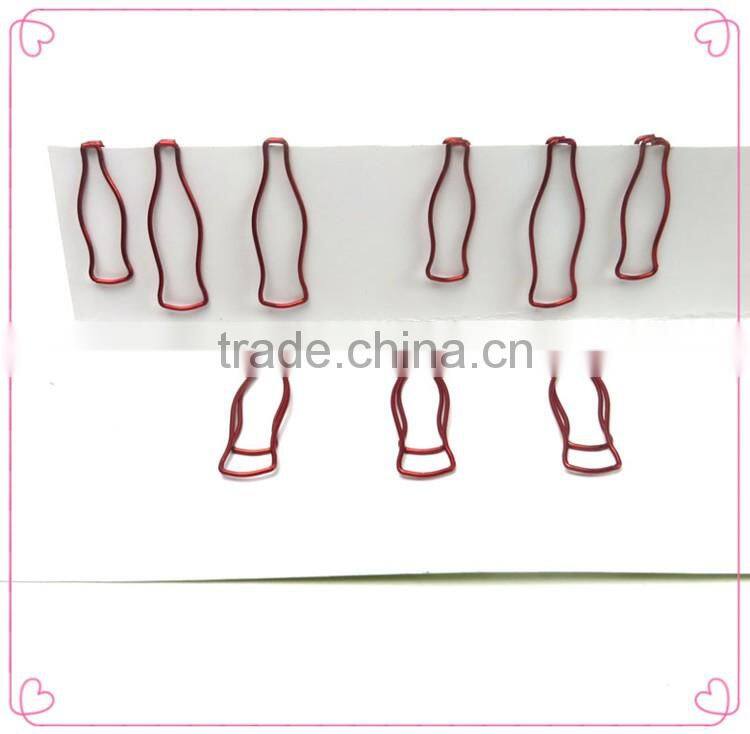 Red color PET coated metal wire clips OEM drinking bottle shaped document clips