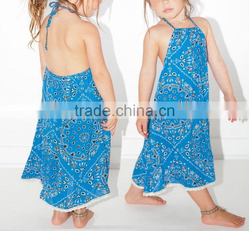 Beautiful Boho Printed Rayon One Piece Girls Party Dresses Children Girl Clothings Kids Model Dresses 2016 HSD5736